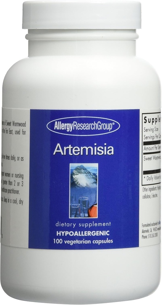 Allergi Research Group Artemisia Supplement - Organic Sweet Wormwood Herb Extract, Artemisia Annua, Hypoallergen, Vegetariske Kapsler - 100 Greve