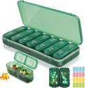 Ugentlig Pill Organizer 2 gange om dagen + 2 Aftagelige Pill Organizer kit - AM PM Travel Pill Organizer for Vitamin Medicin Supplement Fish Oil, Green Daily Pill Case 2 gange om dagen