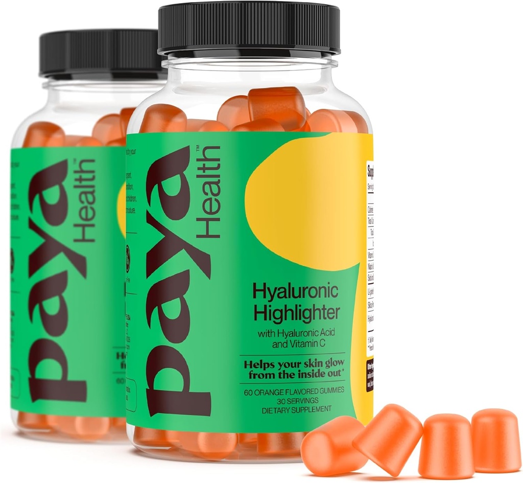 Hydrating Hyaluronic Highlighter Skincare Gummies | Supports Brighter, Dewy, Plump Skin | Vegan Hyaluronic Acid & Vitamin C Supplement | Non-GMO, Gelatin-Free, Orange Flavor, 60-Day Supply
