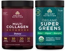 Ancient Nutrition Multi Collagen Advanced Powder Cleanse & Detox, Unflavored, 36 Servere + Organic SuperGreens Powder, Green Flavor, 25 Servere