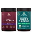 Ancient Nutrition Multi Collagen Advanced Powder Cleanse & Detox, Unflavored, 36 Servere + Organic SuperGreens Powder, Green Flavor, 25 Servere