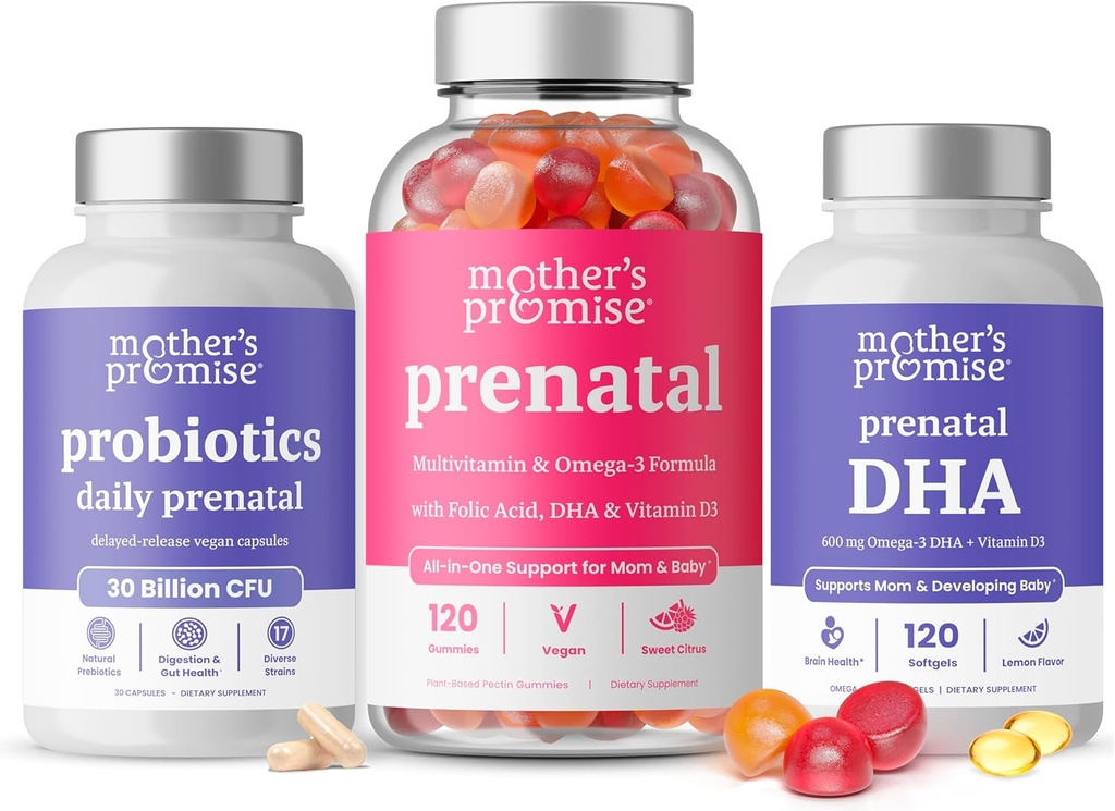 Mors løfte prenatal Vitamin Gummies + prenatal DHA & prenatal Probiotika Bundle