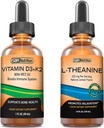 SBR Nutrition D3 + K2 og L- Theanine Bundle Vitamin D3K2 (MK7) Liquid Drops, Pebermynte, 1oz - 124; L theanine - 225mg Liquid Drops, 2oz - 124; for voksne & Kids - 124; Non- GMO, Gluten Free