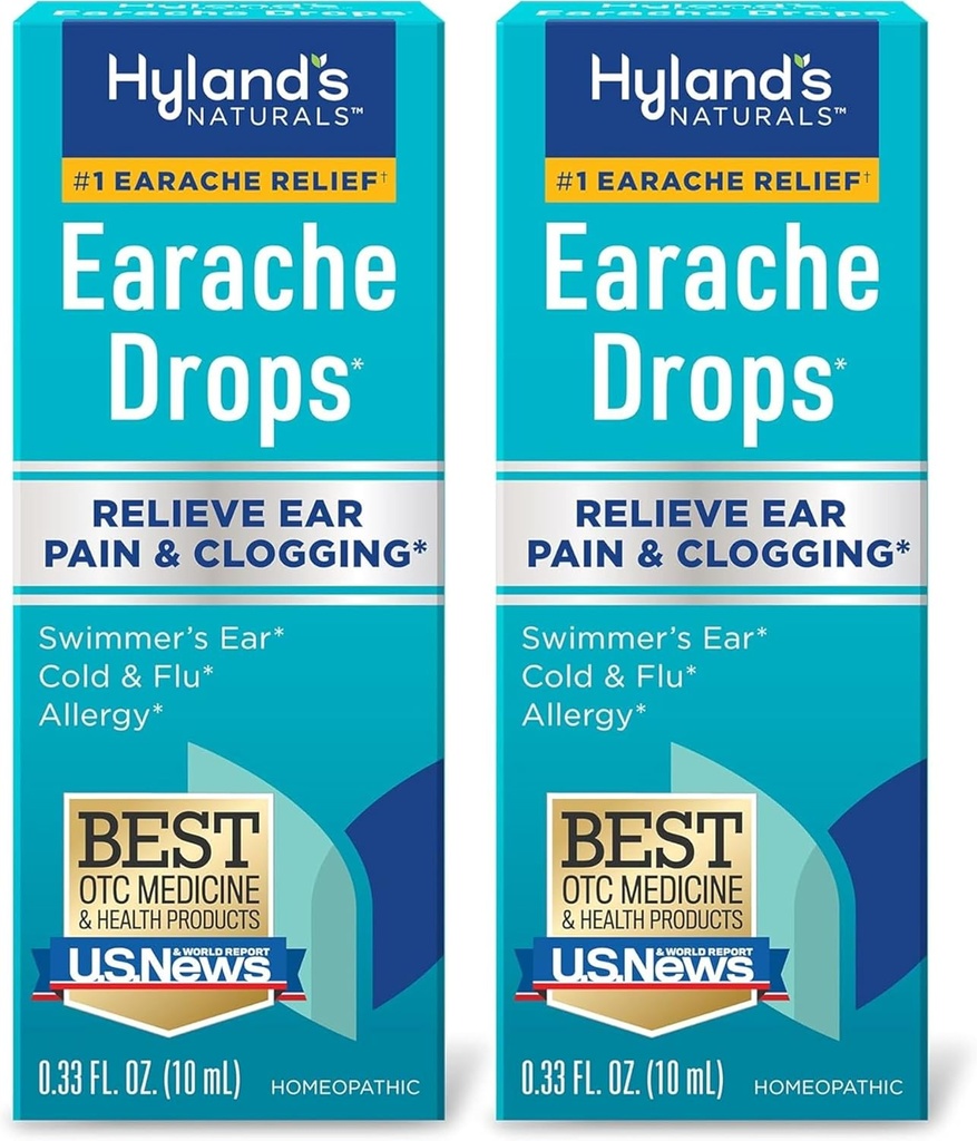Hyland 's Earache Drops, Natural Relief of Swimmer' s Ear, Cold and Flu, Allergi Symptomer, Age 4 og op: (2 Pack)