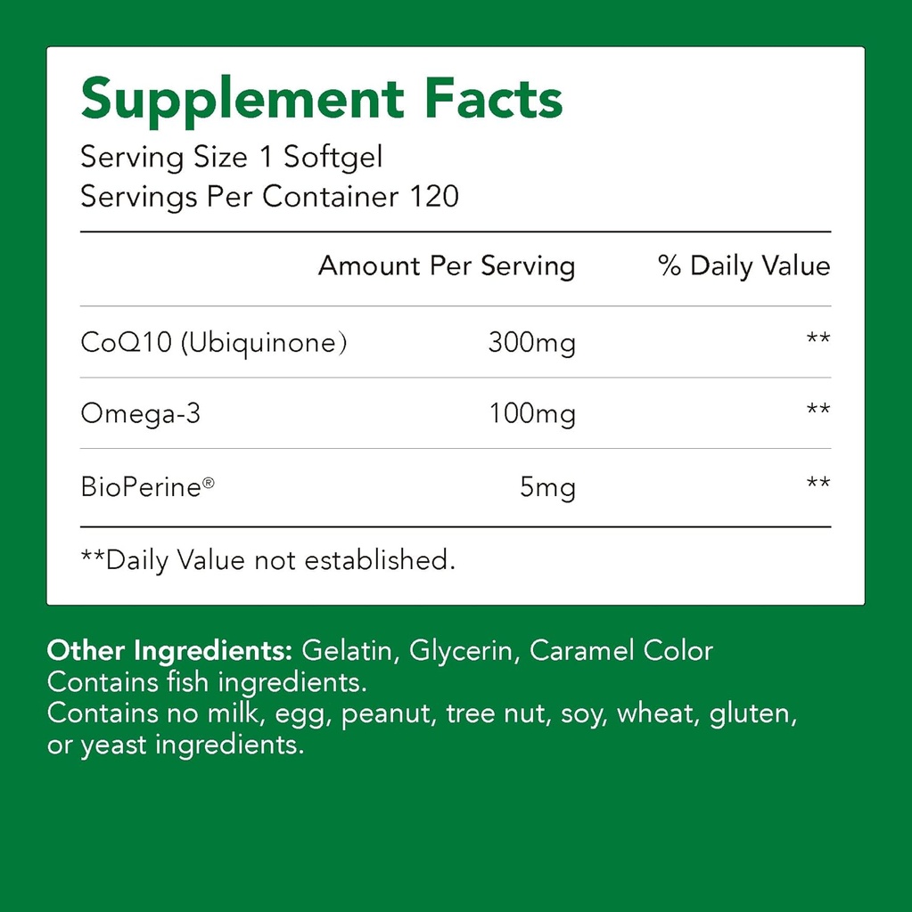 Kosttilskud, Ubiquinone CoQ10 (Coenzym Q10) 300 mg, BioPerine (5 mg)