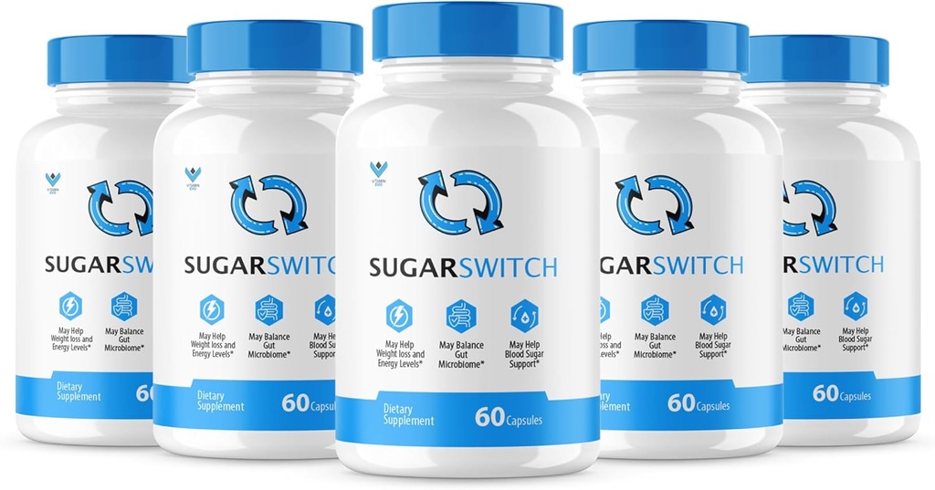 (5 PAKNING) SugarSwitch kapsler, officielle sukker switch piller, All- Natural Blood Formel for sunde niveauer, Sugar Switch 24 Supplement, SugarSwitch 2 Pectin anmeldelser (300 kapsler) 5 Måned Supply
