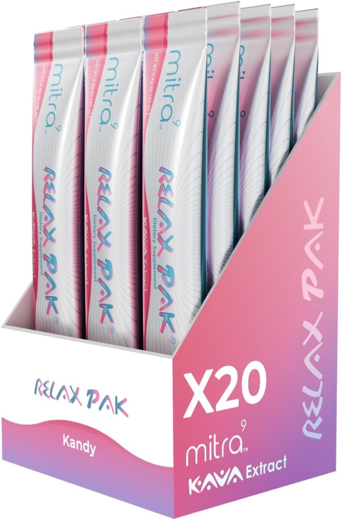 Mitra9 Kava Powder RelaxPak - Kandy Kava Extract Powder Packets | Mood Enhancer | Plant Based | Promotes Natural Calm & Clarity | Easy Open Single-Serving Stick (20)