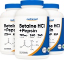 Nutricost Betaine HCl + Pepsin 790mg, 240 kapsler, 3 flasker (720 kapsler)