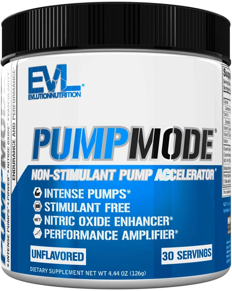 EVL PumpMode Nitrooxide Supplement - Nitrooxide Booster Pump Pre Workout Pulver med Glycerol og Betain for Muscle Recovery Growth and Endurance - Stim Free Pre Workout Drikke (Unflavored)