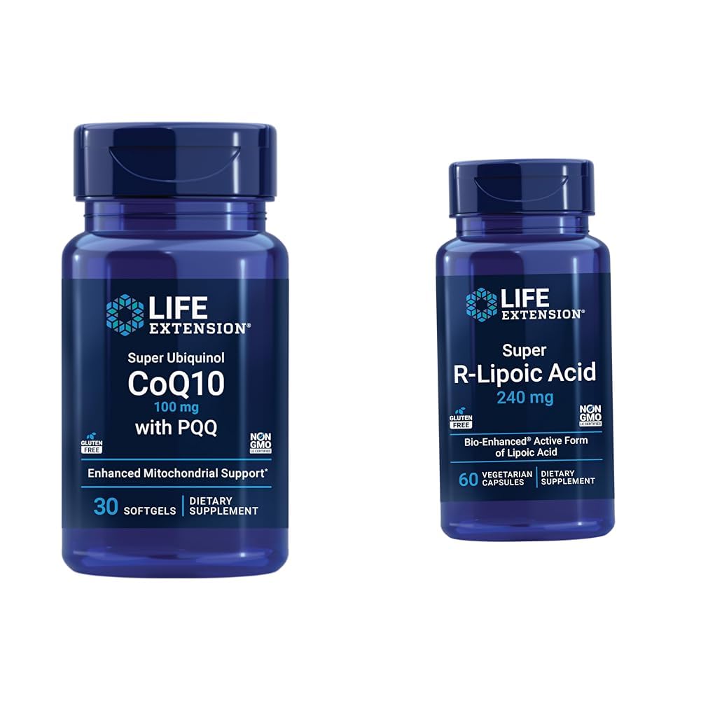 Life Extension Super Ubiquinol CoQ10 med PQQ, CoQ10, PQQ, shilajit, Heart Health & Super R- Lipoic Acid - Longevity supplement til oxidativ stress forsvar