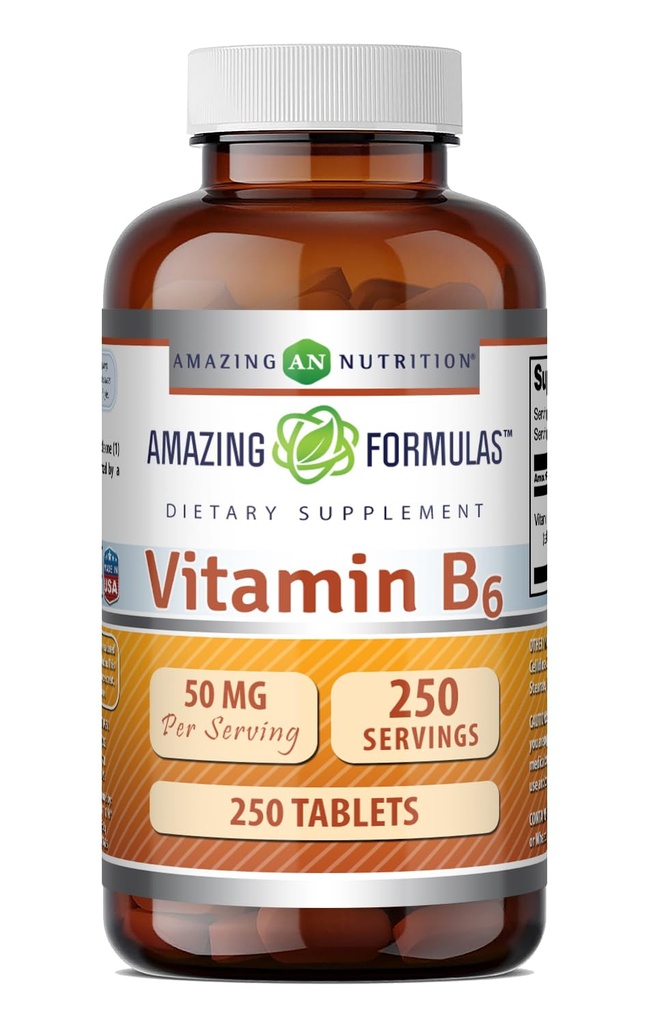 Amazing Formulas Vitamin B6 Pyridoxin 50mg 250 tabletter Supplement 124; Non GMO-nr. 124; Gluten Free
