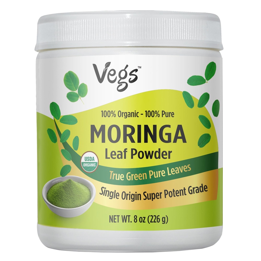 Moringa Powder, The Real Green Freeze Tørret Moringa blade Økologisk, Rich Antioxidanter, Aminosyrer & næringsstoffer Dense - Indfødt enkelt oprindelse, Premium Harvest Moringa Oleifera Leaf Powder, 8 oz