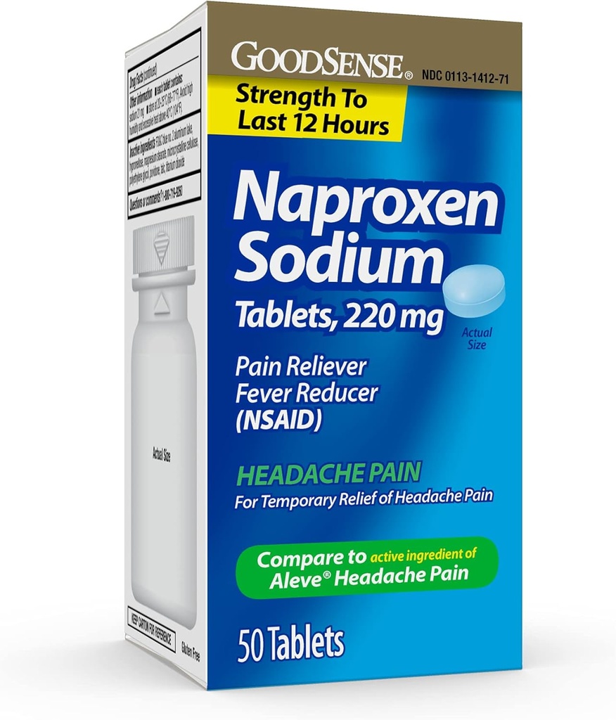 GoodSense Naproxen Natriumtabletter 220 Mg, Hovedpine, Blå, 50 Tælling