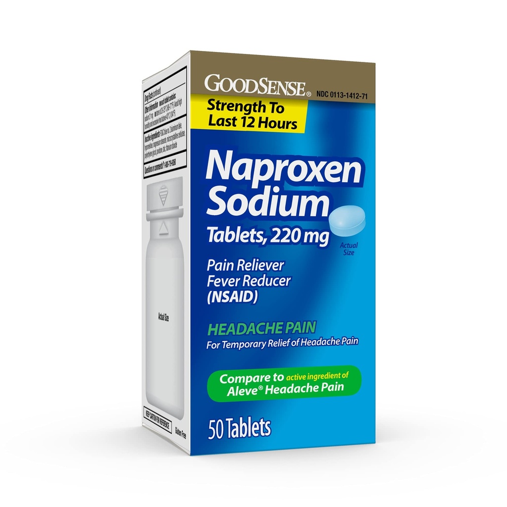 GoodSense Naproxen Natriumtabletter 220 Mg, Hovedpine, Blå, 50 Tælling
