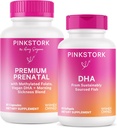 Pink Stork Premium Prenatal Duo: Premium Prenatal Vitamin + DHA, Prenatal Probiotika til kvinder, Omega 3 + Fish Oil, Prenatal Vitamin med DHA og folinsyre, Women- Ejes