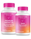 Pink Stork Premium Prenatal Duo: Premium Prenatal Vitamin + DHA, Prenatal Probiotika til kvinder, Omega 3 + Fish Oil, Prenatal Vitamin med DHA og folinsyre, Women- Ejes