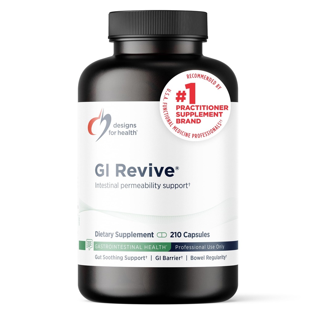 Design for Health GI Revive - Slippery Elm Gut Health Support med Licorice Root, L- Glutamin + Zink Carnosine - MSM, Marshmallow Root Powder + Okra Extract (210 kapsler)