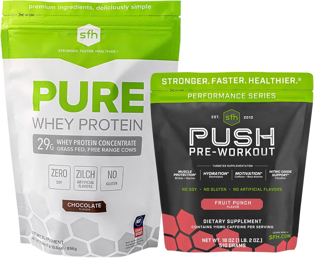 SFH Motivate & Gain Workout Bundle Pure Whey Chokolade Protein og Push Pre- Workout Powder