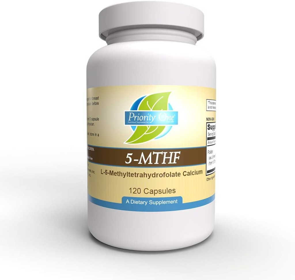 Prioriteret 1 Vitamin 5- MTHF 1mg Folat Supplement Biotilgængelig Aktiv Form Vitamin B9 120 Vegetarisk Kapsler [6] -5-Methyltetrahydrofolat Methylering
