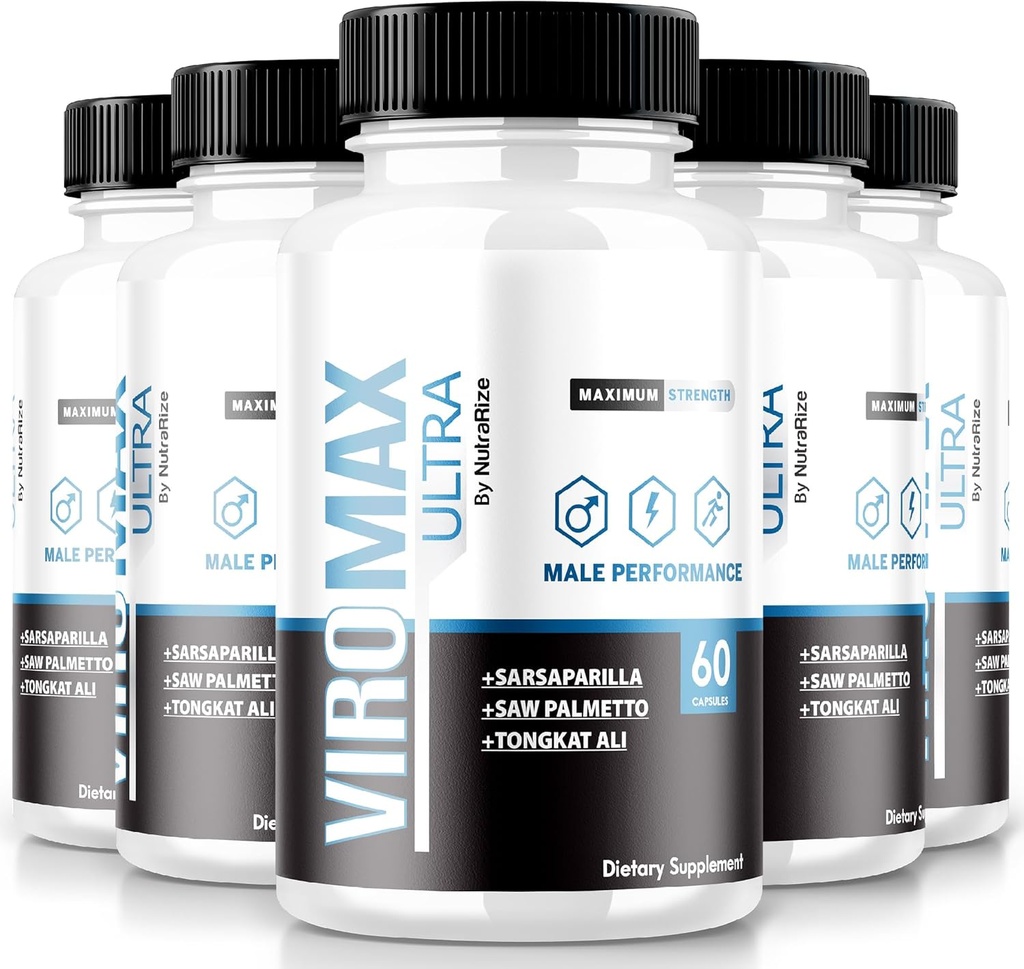 NutraRize (Pack of 5 ViroMax Ultra Pills, Maximum Strength Formula to Increase Energy and Performance, All-Natural Capsules for Muscle Strength, Supplement Reviews (300 Capsules)