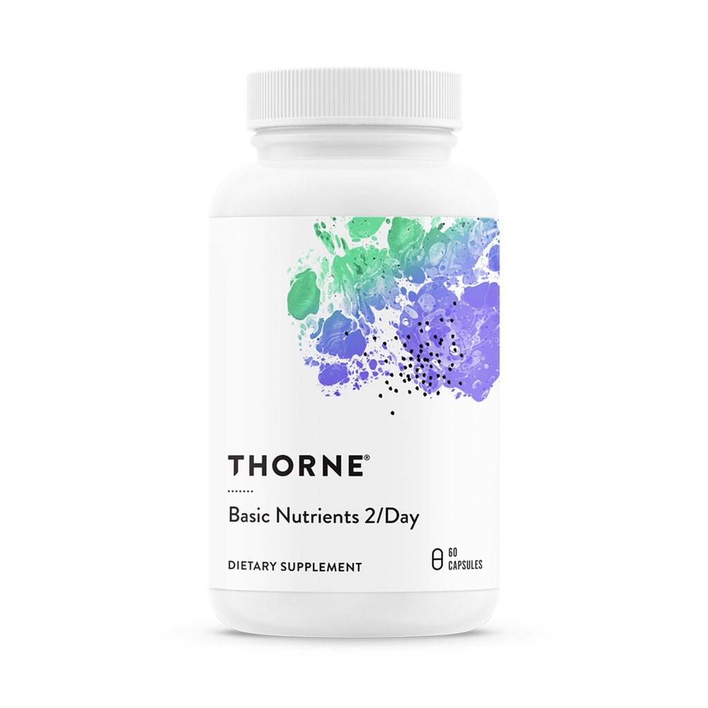 THORNE - Grundlæggende næringsstoffer 2 / dag - Omfattende daglige multivitamin med optimal biotilgængelighed - Vitamin & Mineral Formel - Gluten, Dairy & Soy- Free - 60 kapsler - 30 Servere