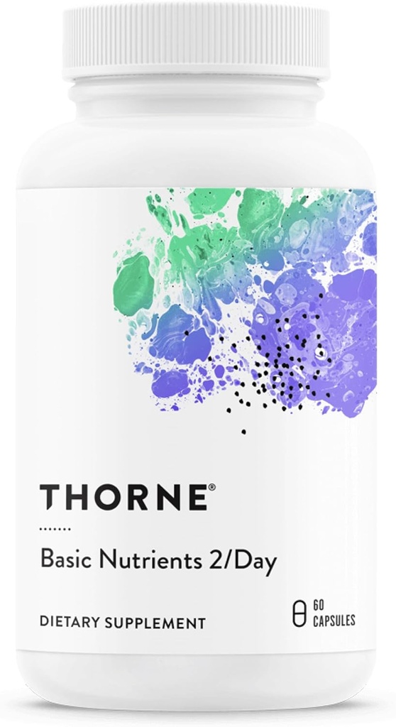 THORNE - Grundlæggende næringsstoffer 2 / dag - Omfattende daglige multivitamin med optimal biotilgængelighed - Vitamin & Mineral Formel - Gluten, Dairy & Soy- Free - 60 kapsler - 30 Servere