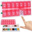Shintop Weekly Pill Organizer 2 gange, Pink Pill Box Trykknap Daglig Vitamin sag Let fylde morgen nat Medicin Organizer til fisk olie kosttilskud