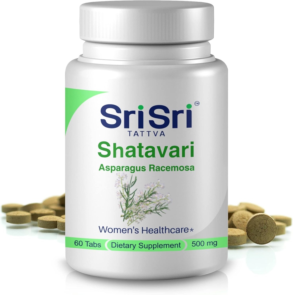 Sri Sri Tattva Shatavari Asparagus Racemosa Kosttilskud - 60 tabletter 500 mg Økologisk Shatavari - Reproduktiv sundhed Ayurvedic Herb til Balancing Vata & Pitta