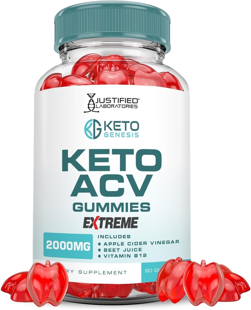 Justified Laboratories Keto Genesis Keto ACV Gummies Extreme 2000MG Keto Genesis Keto Gummies Advanced Formel Apple Cider Vinagar med Pomegranat Beet Juice Powder B12 Vegan Non GMO 60 Gummys