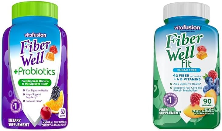 Viafusion Fiber Well + Probiotika 60 Count og Fiber Well Fit 90 Count Gummy Vitamin Bundles