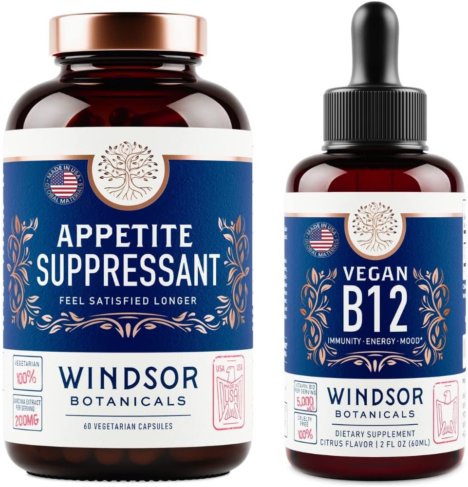 VINDØR BOTANICALS Appetite Suppressant for vægttab og Vegansk B12 flydende bundle