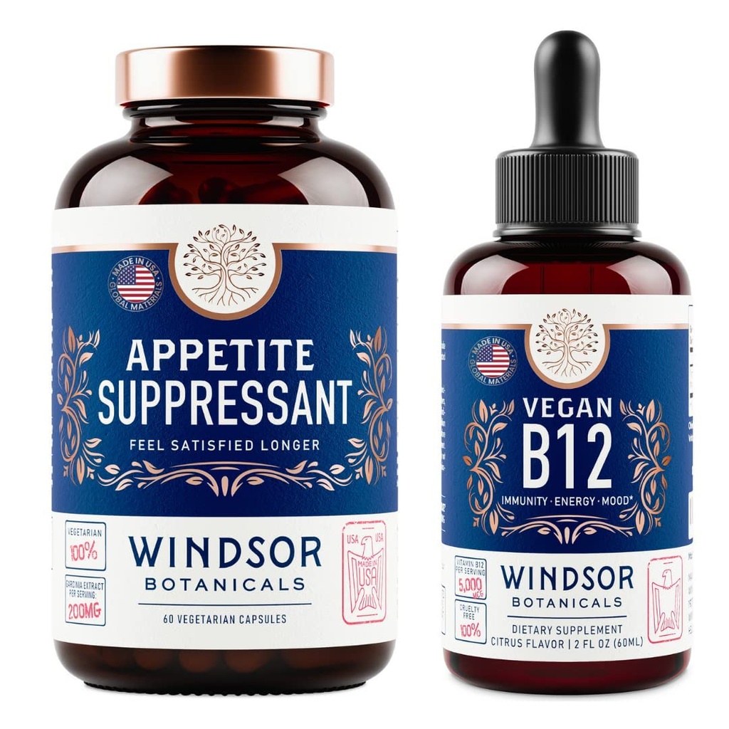 VINDØR BOTANICALS Appetite Suppressant for vægttab og Vegansk B12 flydende bundle