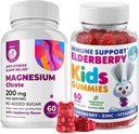 Elderberry Gummies for Kids and Magnesium 200 mg Gummies Sugar- Free - Sund immunsystem Booster og sundhedsstøtte med Elderberries Extract med Magnesium Calm Chews for Kids & Voksen Sugar- Free