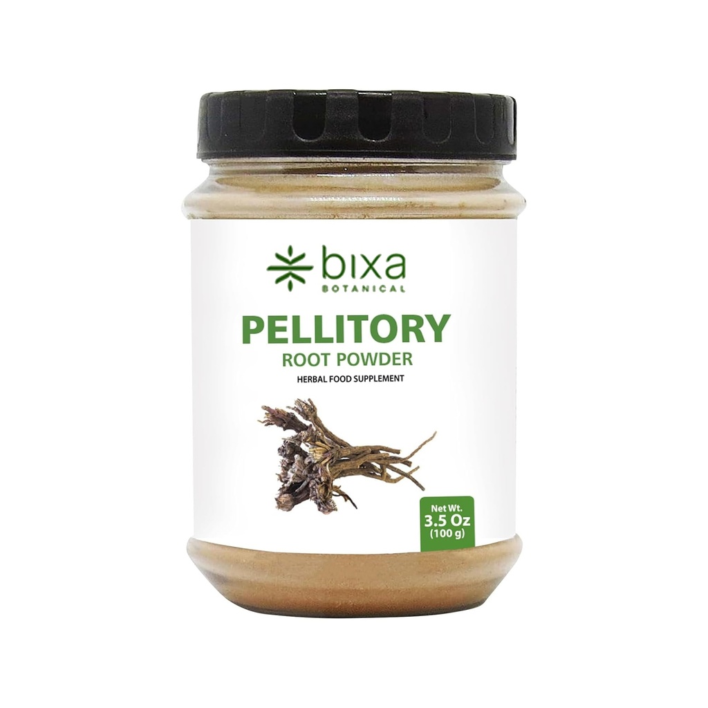 bixa BOTANITIC Pellential Root Powder against 124; Anacyclus Pyrethrum / Akaratum against 124; Ayurvedic Herbal Support 124; Gluten Free, Non- GMO, Steam Treated, Vegan, 100% Pure (3.5 Ounce (Pack of 1), Pellyte Root Powder)
