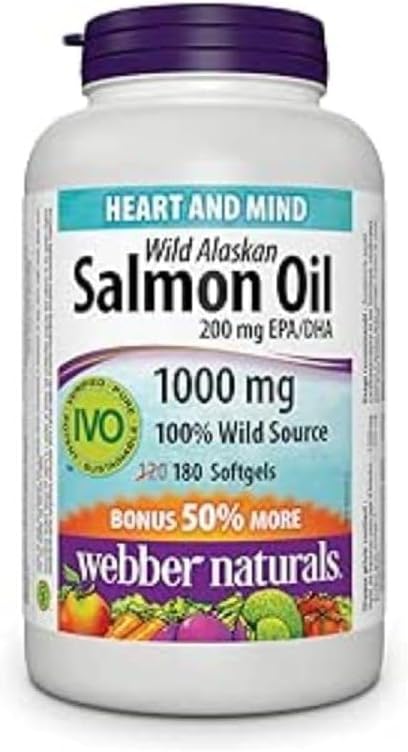 Webber Naturals Wild Alaska Salmon Oil Softgel, 200mg 180 Count