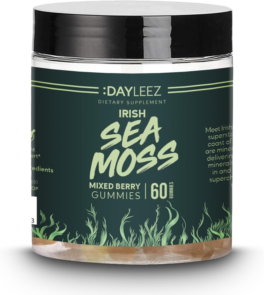 Irish Sea Moss Gummies - Naturlig immunforsvar & fordøjelsessygdomme - Vegansk, ikke-GMO, Gluten- Free - 60 Greve - Premium Sea Moss supplement til energi og wellness