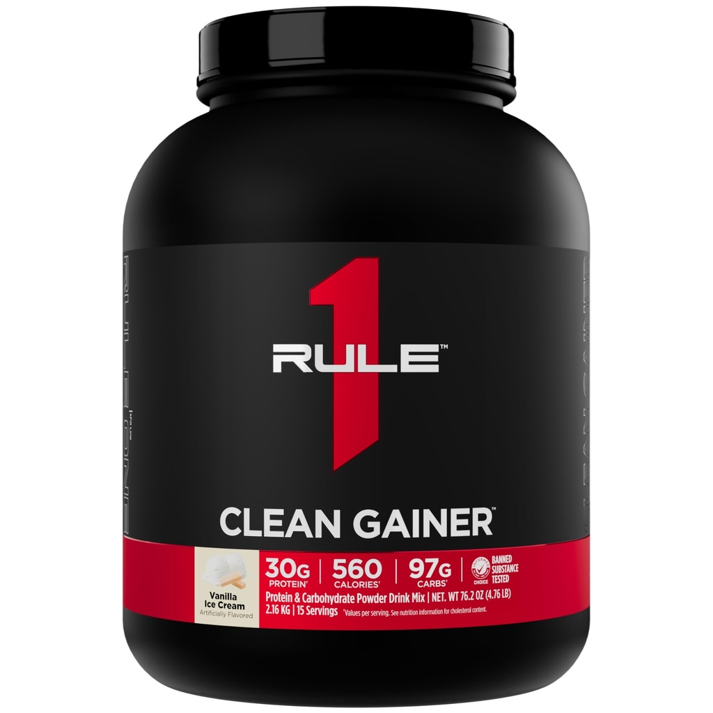 Regel 1 Clean Gainer - High- Protein Lean Gain Formel med 560 kalorier, 30g Full- Spectrum Protein, Over 90g Carbs, Under 6g af fedt (15 Servere, Vanilla Ice Crème)