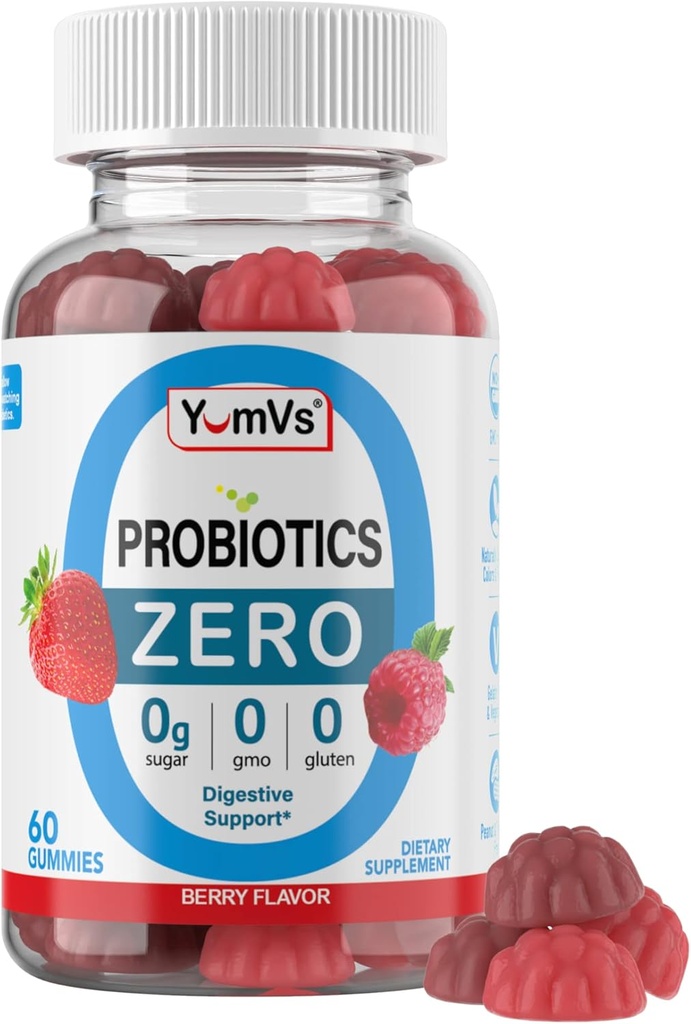 YUM- V 'S - Zero Sugar Probiotic Gummies for fordøjelsessygdomme - Sugar Free Probiotics for Women, Mænd & Kids - Gut Health Probiotic Gummies for adult & Kids - Gummies Support - 60ct