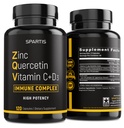 Zink Quercetin 500 mg med vitamin C Vitamin D3 Bromelain immunsupport Høj potens Quercetin ZQV ved SPARTIS (pakning med 1 flaske ved 120- Caps)