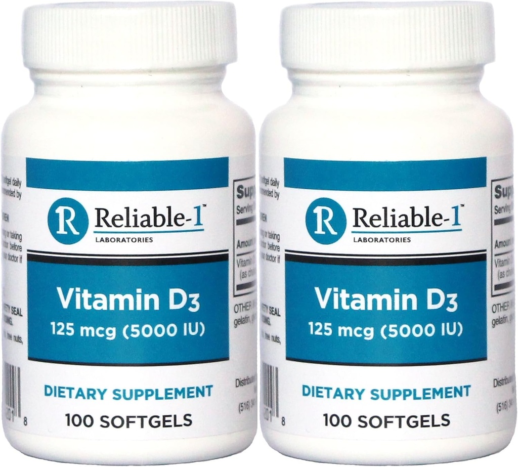 D3- vitamin høj potens 5000 IE 100 Softgels per flaske Pakning med 2 stk.