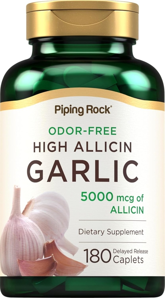 Piping Rock Odorless Hvidløgspiller med høj allicin124; 180 Caplets ttesmå 124; Odor Free