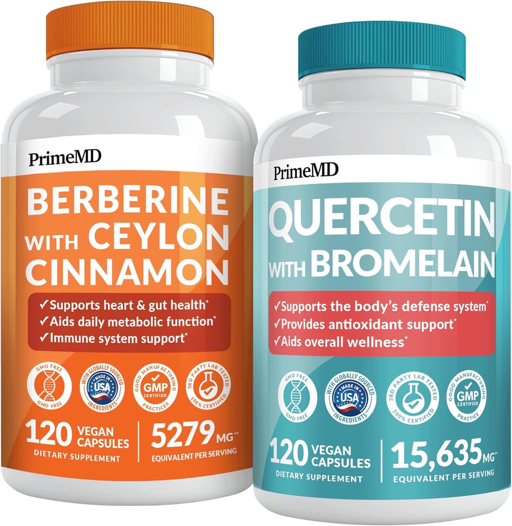 21- in-1 Berberine tillæg med Ceylon kanel krom, bitter melon og grøn te ekstrakt (120 ct) & 28- in-1 Quercetin med bromelain supplement for immunforsvar støtte (120 ct)