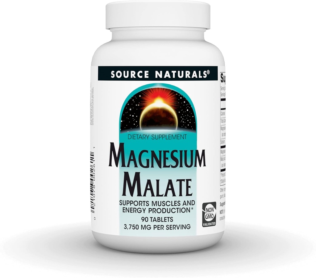 Kilde Naturals Magnesium Malat, Understøtter Muskler og energiproduktion *, NonGMO, Vegetarisk Friendly Magnesium Supplement, 3,750 MG per Servering - 90 tabletter