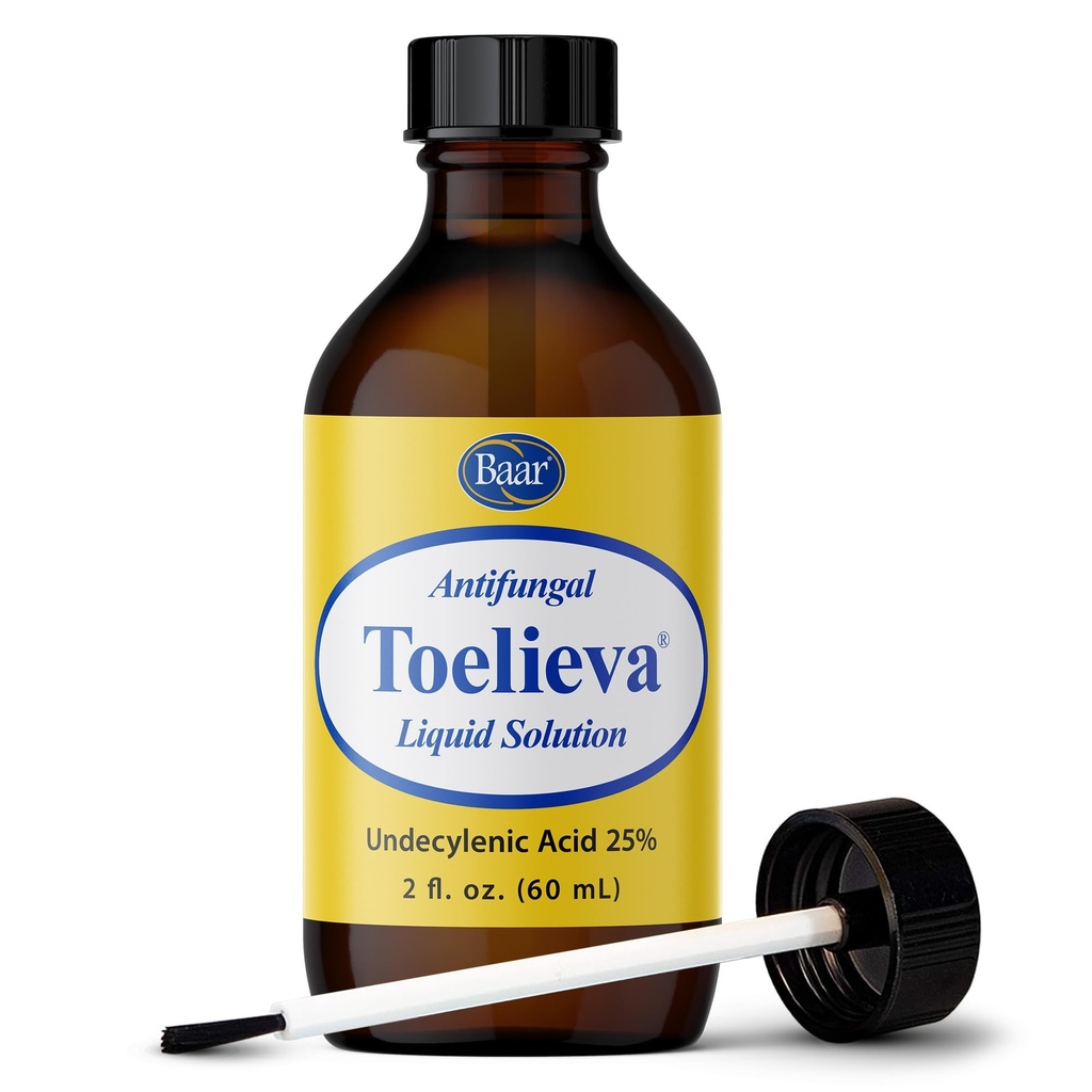 Baar Products - Toelieva Antifungal Liquid Solution - 25% Undecylensyre, Økologisk Olivenolie, Grapefrugt Seed Extract - Maksimal styrke - Fights Svampe under & omkring Toenails - 2 oz
