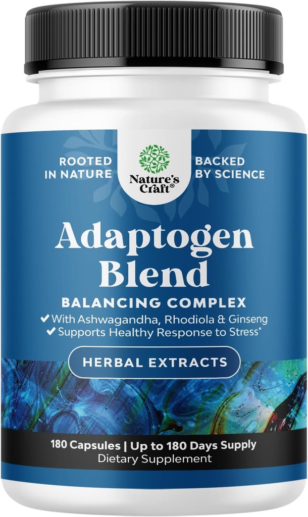 Urteadaptogen Mood Support - Calming Adaptogens Supplement til Stress & Cortisol Management med Ashwagandha Rhodiola Rosea & Maca Root - Vegansk Non GMO & Daytime Friendly -180ct