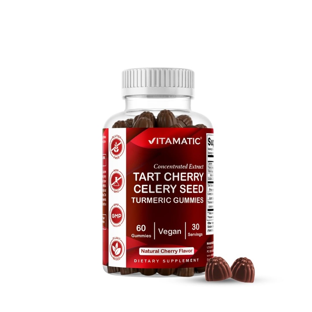Vitamatic Tart Cherry med Sellery Seed Gummies - 400mg Ækvivalent Per Serving (fra 10: 1 ekstrakt 400 mg)