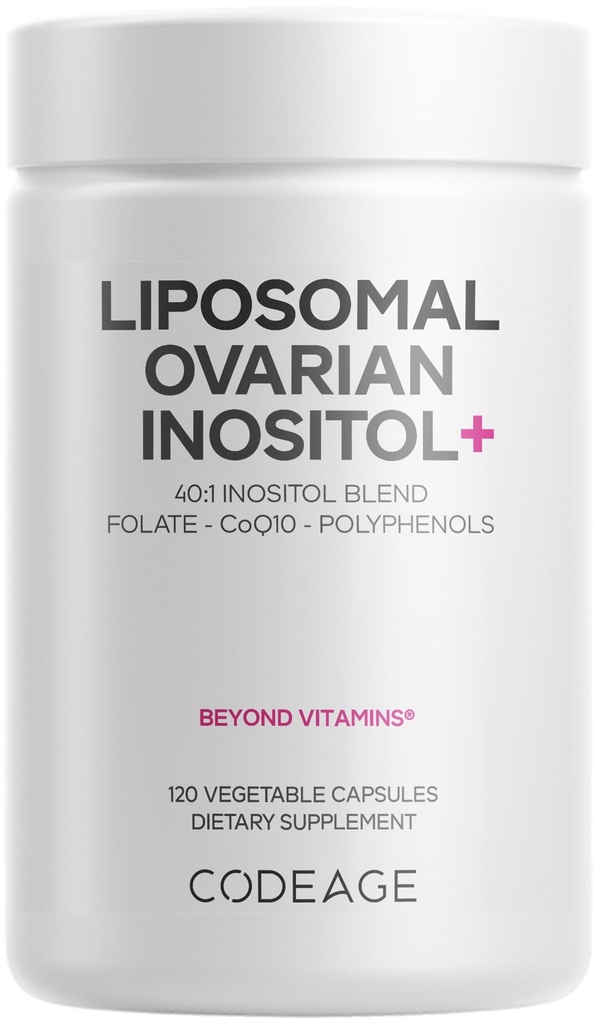 Kodeage Liposomal Ovarial Inositol + Supplement - Myo- Inositol & D- Chiro- Inositol 40: 1 Blend, Folate 5- MTHF, CoQ10, Pomegranat & Wild Blueberry, Liposomal Levering, Non-GMO, Gluten- Free - 120 Kapsler