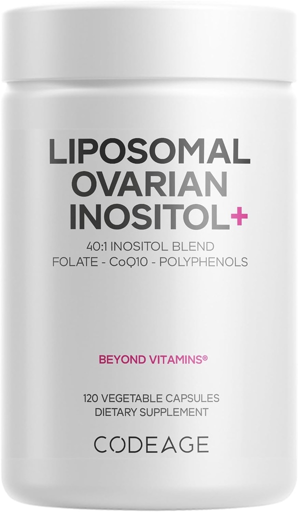 Kodeage Liposomal Ovarial Inositol + Supplement - Myo- Inositol & D- Chiro- Inositol 40: 1 Blend, Folate 5- MTHF, CoQ10, Pomegranat & Wild Blueberry, Liposomal Levering, Non-GMO, Gluten- Free - 120 Kapsler
