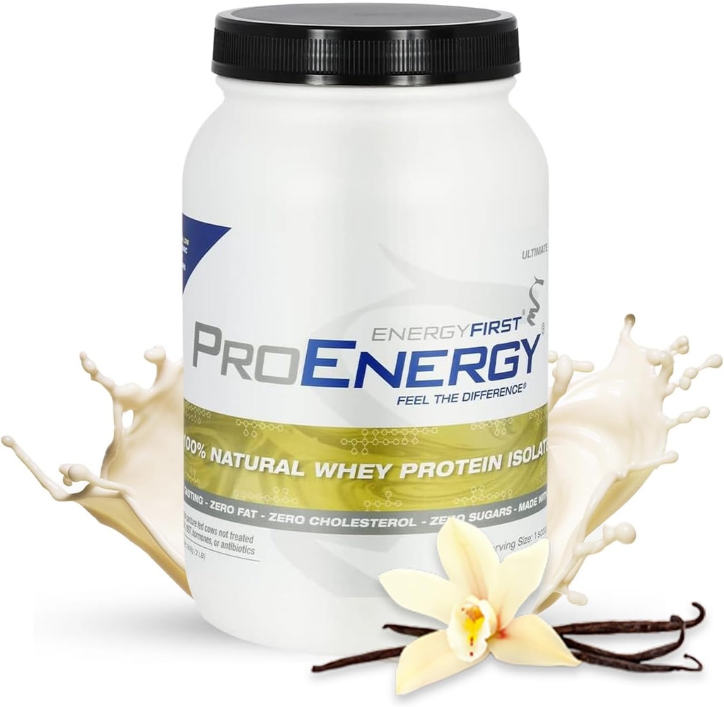 EnergyFirst Vanilla Whey Protein Isolate - Græs Pastur Fed, Zero Lactose, Gluten- Free, All- Natural, Sugar- Free Shake for Keto & Recovery, 2lb