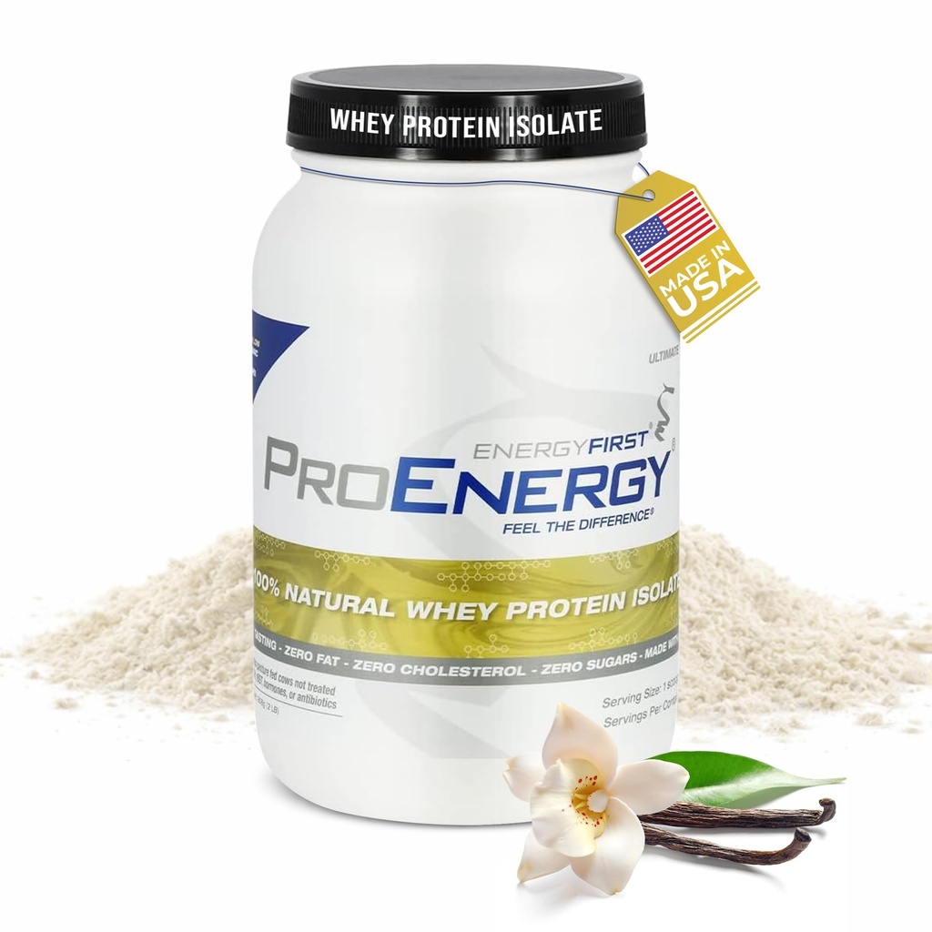 EnergyFirst Vanilla Whey Protein Isolate - Græs Pastur Fed, Zero Lactose, Gluten- Free, All- Natural, Sugar- Free Shake for Keto & Recovery, 2lb